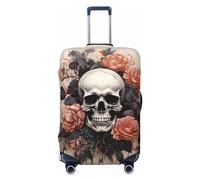 DWVTFSM Travel Luggage Cover Elastic Anti-Scratch Suitcase Protector Washable Travel Suitcase Cover Ancient Skull And Flowers Luggage Protector Fits 18-32 Inch Suitcase, Black, M