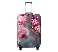 DWVTFSM Travel Luggage Cover Elastic Anti-Scratch Suitcase Protector Washable Travel Suitcase Cover Orchid Flower Butterfly Soft Fresh Spring Luggage Protector Fits 18-32 Inch Suitcase, Black, M