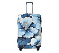DWVTFSM Travel Luggage Cover Elastic Anti-Scratch Suitcase Protector Washable Travel Suitcase Cover Blue Hibiscus Flower Luggage Protector Fits 18-32 Inch Suitcase, Black, L