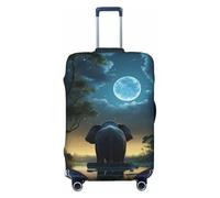 DWVTFSM Travel Luggage Cover Elastic Anti-Scratch Suitcase Protector Washable Travel Suitcase Cover Elephant Look At The Moon Luggage Protector Fits 18-32 Inch Suitcase, Black, L