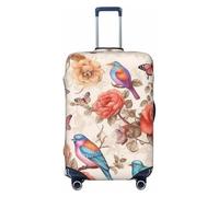 DWVTFSM Travel Luggage Cover Elastic Anti-Scratch Suitcase Protector Washable Travel Suitcase Cover Romantic Fancy Floral Birds Butterfly Luggage Protector Fits 18-32 Inch Suitcase, Black, M