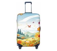 DWVTFSM Travel Luggage Cover Elastic Anti-Scratch Suitcase Protector Washable Travel Suitcase Cover Sun Butterflies Dragonfly Flowers Luggage Protector Fits 18-32 Inch Suitcase, Black, L