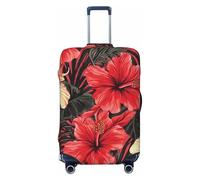 DWVTFSM Travel Luggage Cover Elastic Anti-Scratch Suitcase Protector Washable Travel Suitcase Cover Red Hibiscus Luggage Protector Fits 18-32 Inch Suitcase, Black, L