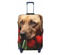 DWVTFSM Travel Luggage Cover Elastic Anti-Scratch Suitcase Protector Washable Travel Suitcase Cover Dog Red Tulips Luggage Protector Fits 18-32 Inch Suitcase, Black, M