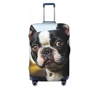 DWVTFSM Travel Luggage Cover Elastic Anti-Scratch Suitcase Protector Washable Travel Suitcase Cover Puppy Dog Boston Terrier Luggage Protector Fits 18-32 Inch Suitcase, Black, XL