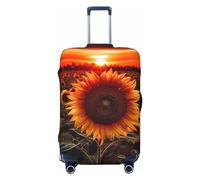 DWVTFSM Travel Luggage Cover Elastic Anti-Scratch Suitcase Protector Washable Travel Suitcase Cover Sunset Sunflower Luggage Protector Fits 18-32 Inch Suitcase, Black, L