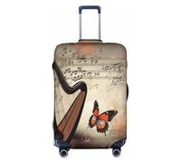 DWVTFSM Travel Luggage Cover Elastic Anti-Scratch Suitcase Protector Washable Travel Suitcase Cover Music Background With Harp And Butterfly Luggage Protector Fits 18-32 Inch Suitcase, Black, M