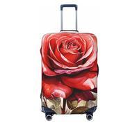 DWVTFSM Travel Luggage Cover Elastic Anti-Scratch Suitcase Protector Washable Travel Suitcase Cover Red Watercolor Rose Flower Luggage Protector Fits 18-32 Inch Suitcase, Black, S