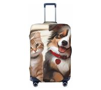 DWVTFSM Travel Luggage Cover Elastic Anti-Scratch Suitcase Protector Washable Travel Suitcase Cover Funny Cat Dog Luggage Protector Fits 18-32 Inch Suitcase, Black, S