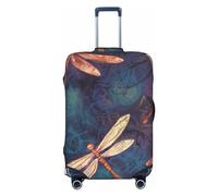 DWVTFSM Travel Luggage Cover Elastic Anti-Scratch Suitcase Protector Washable Travel Suitcase Cover Hand Painted Dragonfly Luggage Protector Fits 18-32 Inch Suitcase, Black, XL