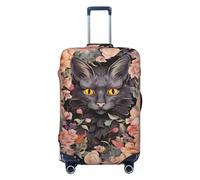 DWVTFSM Travel Luggage Cover Elastic Anti-Scratch Suitcase Protector Washable Travel Suitcase Cover Cat Flower Embellishment Luggage Protector Fits 18-32 Inch Suitcase, Black, M