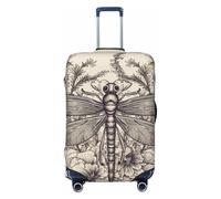 DWVTFSM Travel Luggage Cover Elastic Anti-Scratch Suitcase Protector Washable Travel Suitcase Cover Hand Drawn Floral Dragonfly Luggage Protector Fits 18-32 Inch Suitcase, Black, S