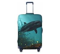 DWVTFSM Travel Luggage Cover Elastic Anti-Scratch Suitcase Protector Washable Travel Suitcase Cover Dolphins Ruined Wreckage Underwater Luggage Protector Fits 18-32 Inch Suitcase, Black, S