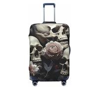 DWVTFSM Travel Luggage Cover Elastic Anti-Scratch Suitcase Protector Washable Travel Suitcase Cover Black And White Flowers And Skull Luggage Protector Fits 18-32 Inch Suitcase, Black, M