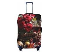 DWVTFSM Travel Luggage Cover Elastic Anti-Scratch Suitcase Protector Washable Travel Suitcase Cover Red Roses And Red Wine Luggage Protector Fits 18-32 Inch Suitcase, Black, L