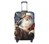 DWVTFSM Travel Luggage Cover Elastic Anti-Scratch Suitcase Protector Washable Travel Suitcase Cover Santa Claus And Deer Elk Luggage Protector Fits 18-32 Inch Suitcase, Black, M
