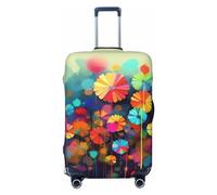 DWVTFSM Travel Luggage Cover Elastic Anti-Scratch Suitcase Protector Washable Travel Suitcase Cover Abstract Style Colorful Flowers Luggage Protector Fits 18-32 Inch Suitcase, Black, XL