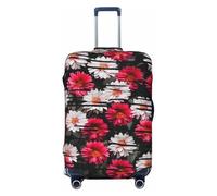 DWVTFSM Travel Luggage Cover Elastic Anti-Scratch Suitcase Protector Washable Travel Suitcase Cover Red And White Flowers Luggage Protector Fits 18-32 Inch Suitcase, Black, S