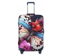 DWVTFSM Travel Luggage Cover Elastic Anti-Scratch Suitcase Protector Washable Travel Suitcase Cover Colorful Butterflies On Flowers Luggage Protector Fits 18-32 Inch Suitcase, Black, S