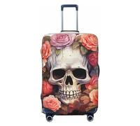 DWVTFSM Travel Luggage Cover Elastic Anti-Scratch Suitcase Protector Washable Travel Suitcase Cover Cute Skeleton With Flowers Luggage Protector Fits 18-32 Inch Suitcase, Black, L