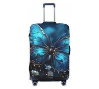 DWVTFSM Travel Luggage Cover Elastic Anti-Scratch Suitcase Protector Washable Travel Suitcase Cover Blue Butterfly And Moon Luggage Protector Fits 18-32 Inch Suitcase, Black, S