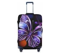 DWVTFSM Travel Luggage Cover Elastic Anti-Scratch Suitcase Protector Washable Travel Suitcase Cover Beautiful Purple Butterfly Luggage Protector Fits 18-32 Inch Suitcase, Black, L