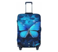 DWVTFSM Travel Luggage Cover Elastic Anti-Scratch Suitcase Protector Washable Travel Suitcase Cover Blue Beautful Butterfly Luggage Protector Fits 18-32 Inch Suitcase, Black, M
