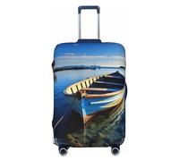 DWVTFSM Travel Luggage Cover Elastic Anti-Scratch Suitcase Protector Washable Travel Suitcase Cover Boat In Blue Water Luggage Protector Fits 18-32 Inch Suitcase, Black, XL