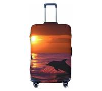 DWVTFSM Travel Luggage Cover Elastic Anti-Scratch Suitcase Protector Washable Travel Suitcase Cover Sunset Dolphins Luggage Protector Fits 18-32 Inch Suitcase, Black, M