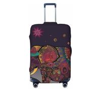 DWVTFSM Travel Luggage Cover Elastic Anti-Scratch Suitcase Protector Washable Travel Suitcase Cover Colorful Tribal Floral Elephant Luggage Protector Fits 18-32 Inch Suitcase, Black, L