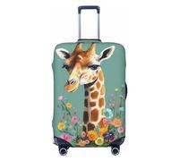 DWVTFSM Travel Luggage Cover Elastic Anti-Scratch Suitcase Protector Washable Travel Suitcase Cover Giraffe With Flowers Luggage Protector Fits 18-32 Inch Suitcase, Black, M