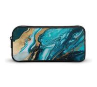 DWVTFSM Turquoise Blue Gold Marble Pencil Case Pen Bag Large Capacity Cute Pencil Pouch Makeup Cosmetic Bag for Women Men
