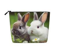 Dwvtfsm Two Little Cute Rabbits Makeup Bag For Women, Waterproof Linen Travel Cosmetic Organizer Lightweight Zipper Travel Toiletry Bag Organizer Makeup Brushes Storage Bag