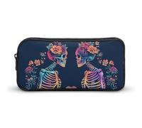 DWVTFSM Two Skull Silhouettes Pencil Case Pen Bag Large Capacity Cute Pencil Pouch Makeup Cosmetic Bag for Women Men
