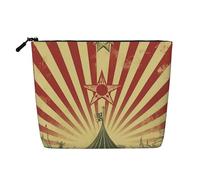 Dwvtfsm Vintage Circus Background Makeup Bag For Women, Waterproof Linen Travel Cosmetic Organizer Lightweight Zipper Travel Toiletry Bag Organizer Makeup Brushes Storage Bag