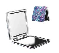 DWVTFSM Watercolor Mermaid Compact Mirror Small Travel Makeup Mirror 2X 1x Magnification Portable Folding Mirror Lightweight Metal Cosmetic Pocket Mirror for Women Gifts