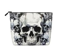 Dwvtfsm White And Gray Skull Graphics Makeup Bag For Women, Waterproof Linen Travel Cosmetic Organizer Lightweight Zipper Travel Toiletry Bag Organizer Makeup Brushes Storage Bag