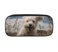 DWVTFSM White Dog in The Field Large Pencil Bag Waterproof Cute Pen Case Travel Cosmetic Leather Makeup Bag Organizer Pen Holder for Men Women