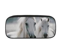 DWVTFSM White Horses Large Pencil Bag Waterproof Cute Pen Case Travel Cosmetic Leather Makeup Bag Organizer Pen Holder for Men Women