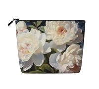 Dwvtfsm White Peony Makeup Bag For Women, Waterproof Linen Travel Cosmetic Organizer Lightweight Zipper Travel Toiletry Bag Organizer Makeup Brushes Storage Bag