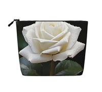 Dwvtfsm White Rose Makeup Bag For Women, Waterproof Linen Travel Cosmetic Organizer Lightweight Zipper Travel Toiletry Bag Organizer Makeup Brushes Storage Bag