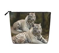 Dwvtfsm White Tigers Makeup Bag For Women, Waterproof Linen Travel Cosmetic Organizer Lightweight Zipper Travel Toiletry Bag Organizer Makeup Brushes Storage Bag
