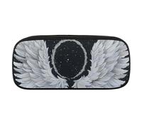 DWVTFSM White Wings with Halo Large Pencil Bag Waterproof Cute Pen Case Travel Cosmetic Leather Makeup Bag Organizer Pen Holder for Men Women