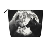 Dwvtfsm Wolves Love Under The Moon Wild Animal Makeup Bag For Women, Waterproof Linen Travel Cosmetic Organizer Lightweight Zipper Travel Toiletry Bag Organizer Makeup Brushes Storage Bag