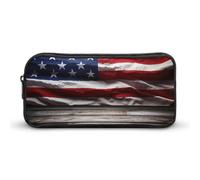DWVTFSM Wooden Floor American Flag Pencil Case Pen Bag Large Capacity Cute Pencil Pouch Makeup Cosmetic Bag for Women Men