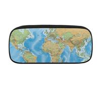 DWVTFSM World Map Large Pencil Bag Waterproof Cute Pen Case Travel Cosmetic Leather Makeup Bag Organizer Pen Holder for Men Women