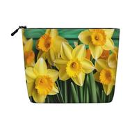 Dwvtfsm Yellow Daffodils Flowers Makeup Bag For Women, Waterproof Linen Travel Cosmetic Organizer Lightweight Zipper Travel Toiletry Bag Organizer Makeup Brushes Storage Bag