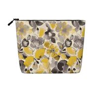 Dwvtfsm Yellow Gray Flower Makeup Bag For Women, Waterproof Linen Travel Cosmetic Organizer Lightweight Zipper Travel Toiletry Bag Organizer Makeup Brushes Storage Bag