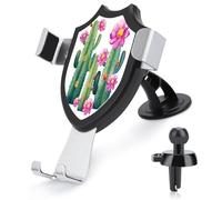 DWVTMNS Car Phone Holder Adjustable Dash Stand Truck Accessories Cradle Cactus Flower Printed Car Phone Mount 90 Degree Flip Never Fall Aluminum Alloy Metal Phone Mounts for All Smartphones