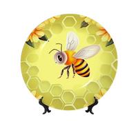 DWVTSLH 10in Bone China Decorative Plate with Display Stand, Bee in Flower Ceramic Decorative Plate Wall Decor Ceramic Ornaments Art Crafts Porcelain Dinner Plates for Women Men Gifts